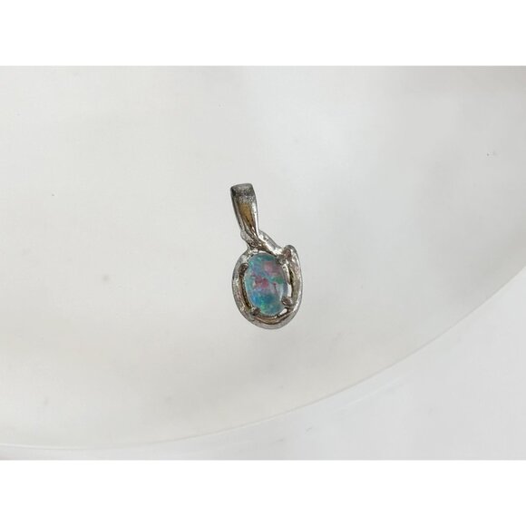 Faux Opal Stone Teeny Tiny Sterling Silver 925 Little Vintage Pendant | Charm - Picture 7 of 7